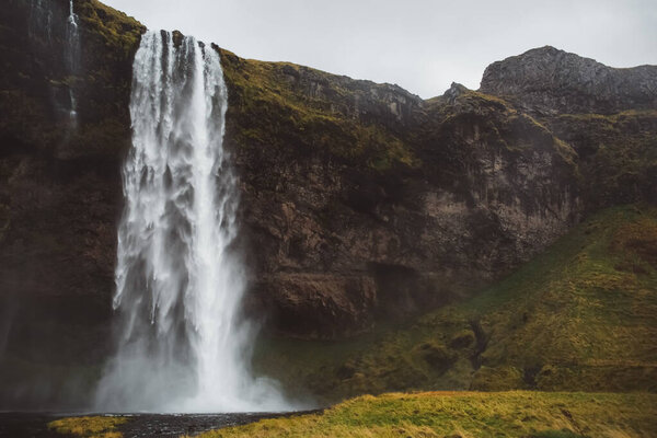 South Region, Iceland - July 29, 2019 - beautiful waterfall of Seljalandsfoss. High quality photo