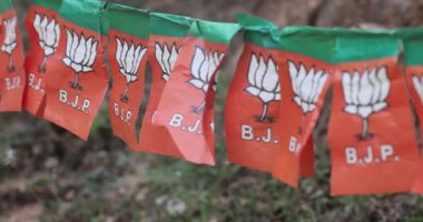 Dharamsala, Hindistan 21 Haziran 2024: Bharatiya Janata Partisi 'nin BJP bayrağı Hindistan' daki siyasi partidir. 