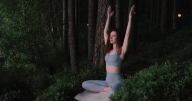 Kadın meditasyonu, yoga meditasyonu. Yogi kızı nilüfer çiçeği pozunda oturuyor, sağlıklı yaşam tarzı, meditasyon konsepti. Yüksek kalite 8K görüntü