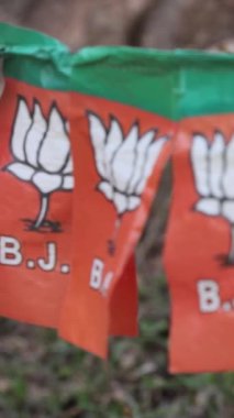 Dharamsala, Hindistan 21 Haziran 2024: Bharatiya Janata Partisi 'nin BJP bayrağı Hindistan' daki siyasi partidir. 