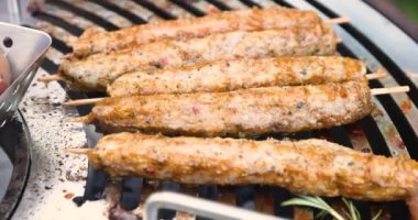 Geleneksel Türk Adana Kebabı. Türk kebabı ızgarası dumanlı. Yüksek kalite 4k görüntü