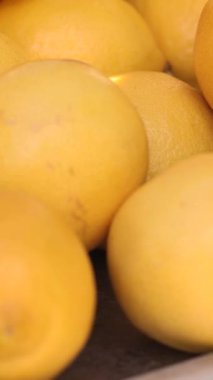 Sokak gıda pazarının narenciye arka planında taze limonlar. Yüksek kalite 4k görüntü