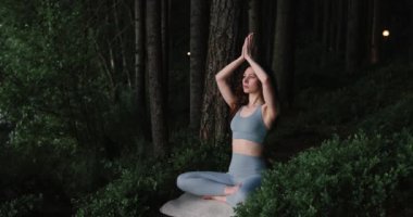Kadın meditasyonu, yoga meditasyonu. Yogi kızı nilüfer çiçeği pozunda oturuyor, sağlıklı yaşam tarzı, meditasyon konsepti. Yüksek kalite 8K görüntü