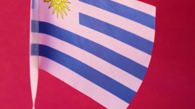 Güney Amerika 'nın Uruguay ülkesinin küçük bayrağı, Uruguay' ın ulusal bayrak videosunun sembolü. Yüksek kalite 4k görüntü