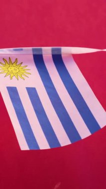 Güney Amerika 'nın Uruguay ülkesinin küçük bayrağı, Uruguay' ın ulusal bayrak videosunun sembolü. Yüksek kalite 4k görüntü