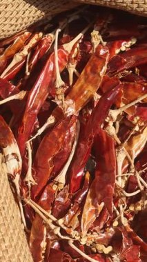 Yerel bir markette poşette kurutulmuş kırmızı biber. Kurutulmuş kırmızı biber mi yoksa Lal Mirch mi? Sıcak Hint Baharatı. Yüksek kalite 4k görüntü