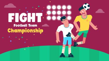 Futbolcunun kafa atması, topu rakibinden çalması, futbol yarışması sembolü, düz Avatar illüstrasyonu.