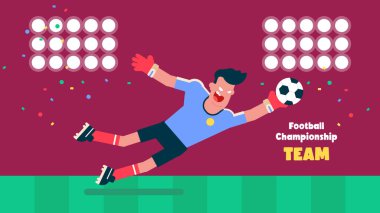 Güçlü kaleci topu kurtarır, futbolda iyi bir kurtarış yapar, futbol yarışması sembolü, düz Avatar illüstrasyonu