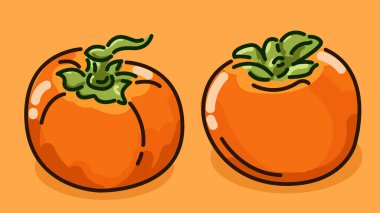 Hurma seti, Düz Vektör çizimi, Renkli meyve gölgesi ve ışık simgesi, renkli arkaplan üzerinde izole.