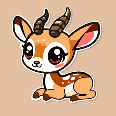 Sevimli ceylan etiketi, küçük vahşi hayvan, renkli arka planda izole edilmiş, düz vektör çizimi