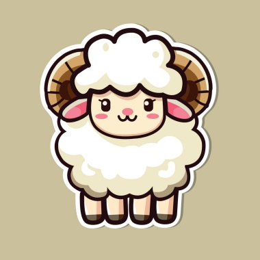 Şirin koyun etiketi, küçük vahşi hayvan, renkli arka planda izole edilmiş, düz vektör çizimi.