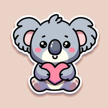 Şirin Koala çıkartması, küçük vahşi hayvan, renkli arka planda izole edilmiş, düz vektör çizimi.