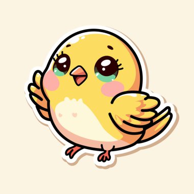 Sevimli sarı kuş etiketi, küçük vahşi hayvan, renkli arka planda izole edilmiş, düz vektör çizimi