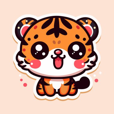 Şirin Kaplan çıkartması, küçük vahşi hayvan, renkli arka planda izole edilmiş, düz vektör çizimi.