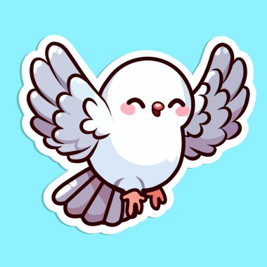 Sevimli güvercin çıkartması, küçük vahşi kuş, renkli arka planda izole edilmiş, düz vektör çizimi