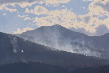Flagstaff, Arizona çevresindeki dağlardaki Schultz Yangınından yükselen duman. 