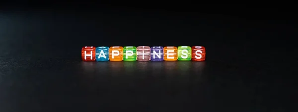 Banner Word Happiness Success Concept Sympathy Black Background Copy Space — Stock Photo, Image