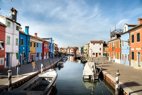 Colorful Houses Burano Island Venice Lagoon Picturesque Sunset Canal Italy — Stock Photo, Image