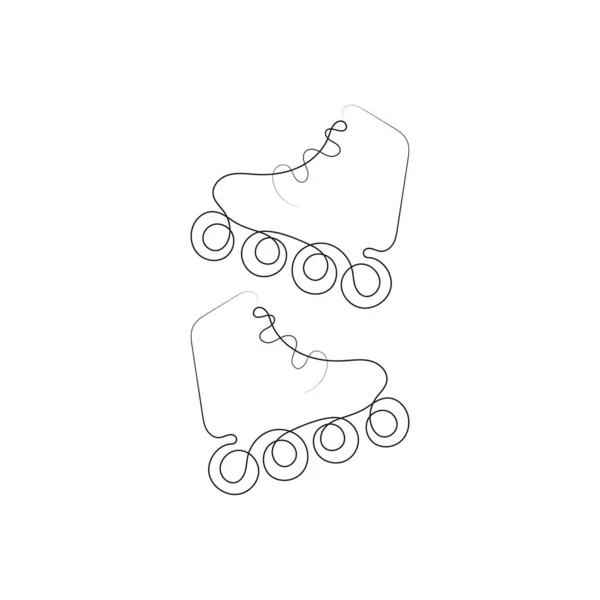 Rysunek Jednej Linii Pary Butów Rolkowych Roller Łyżwiarstwo Minimalistyczny Czarny — Wektor stockowy