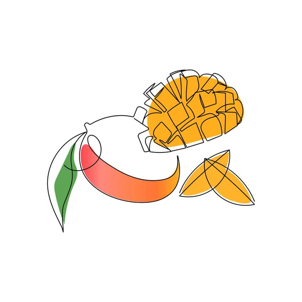 Fruta Tropical Mango Una Línea Dibujo Ilustración Color Arte Ilustración — Vector de stock