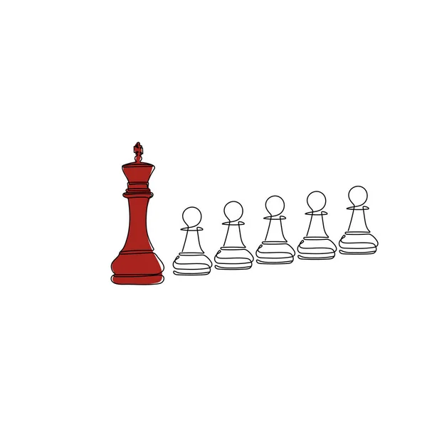王と駒チェスの駒 連続線画スタイルのチェスフィギュア リーダーシップの概念 手描きベクトルイラスト — ストックベクタ