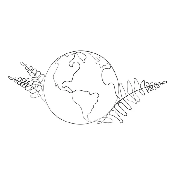 Планета Земля Мистецтво Однієї Лінії День Землі Концепція Екології Рука — стоковий вектор