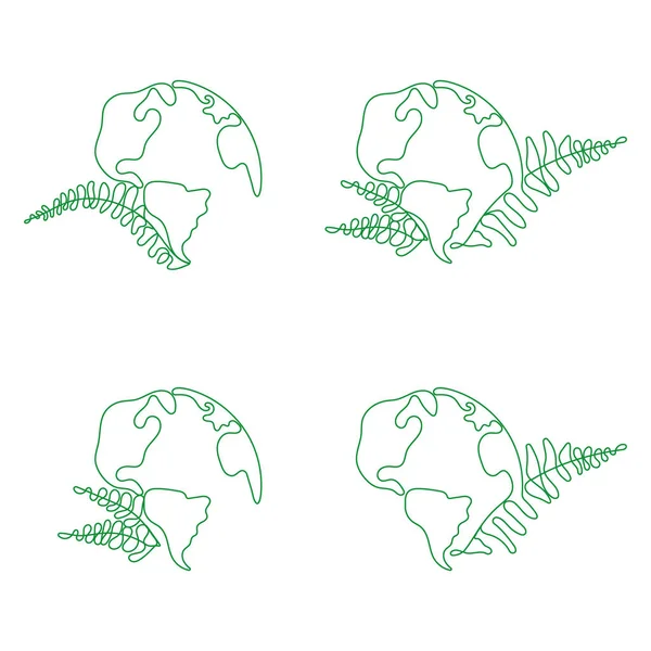 Pianeta Verde Terra Vettore Line Art Giornata Della Terra Concetto — Vettoriale Stock