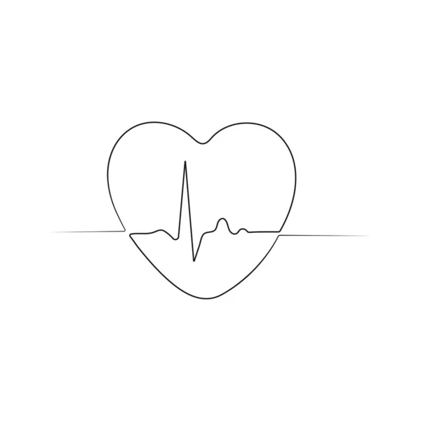 Hearbeat Icon Cardiogram Medicine Sign One Line Art Hand Drawn — Stock Vector