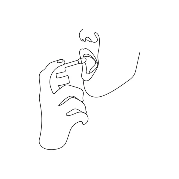Mano Las Mujeres Usando Spray Bucal Para Tratamiento Infección Garganta — Archivo Imágenes Vectoriales