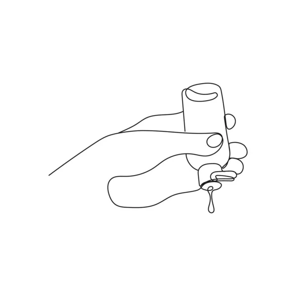 Bouteille Main Avec Désinfectant Pour Les Mains Liquide Pour Désinfection — Image vectorielle