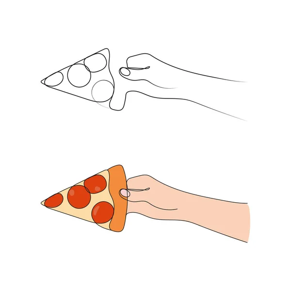 Ręka Trzyma Kawałek Pizzy Kawałek Pizzy Włoskie Fast Foody Sztuka — Wektor stockowy