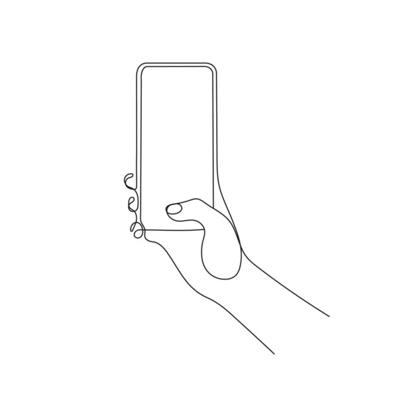 Χέρι Κρατώντας Και Αγγίζοντας Την Οθόνη Του Smartphone Μία Γραμμή — Διανυσματικό Αρχείο