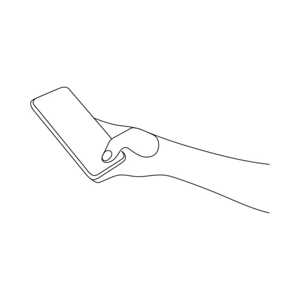 Finger Berühren Handy Bildschirm Eine Zeile Kunst Personenhaltevorrichtung Handgezeichnete Vektorillustration — Stockvektor