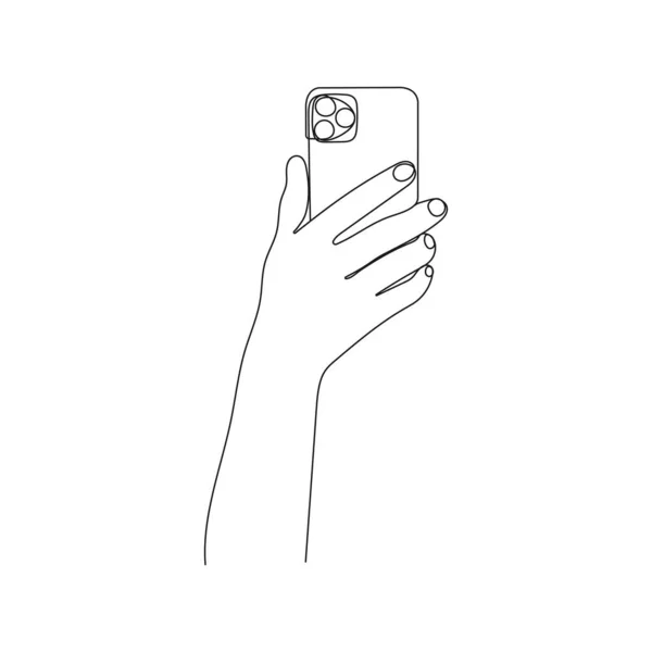 Handheld Smartphone Foto Maken Een Regel Kunst Persoonsbegrenzer Handgetekende Vectorillustratie — Stockvector