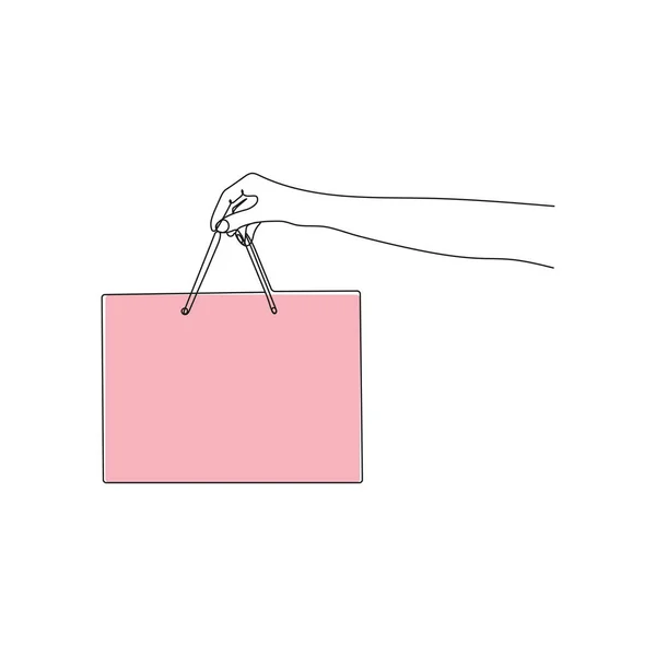 Handtas Met Papier Een Regel Kunst Winkelen Levering Concept Minimalistische — Stockvector