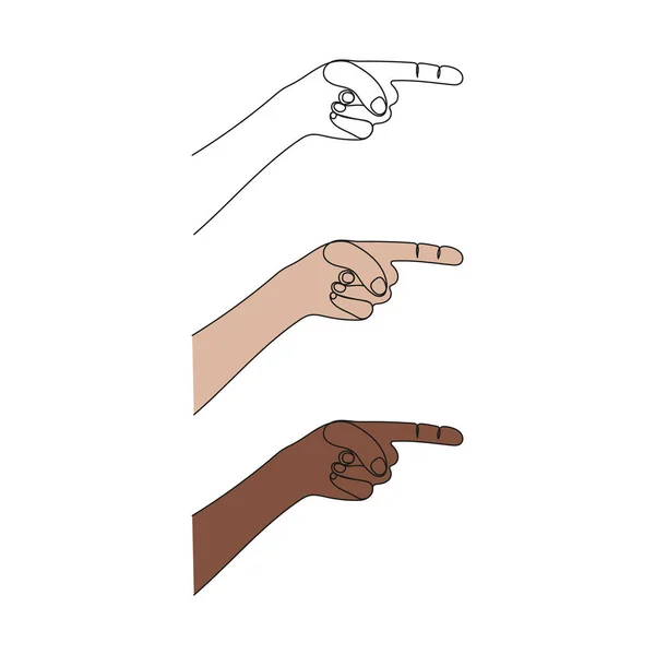 指差し指で手のジェスチャー 一本の線画 手描きベクトルイラスト — ストックベクタ
