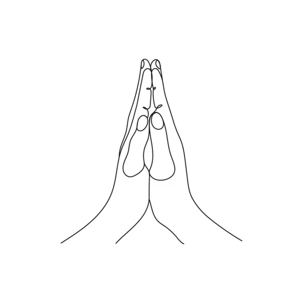 Hand Gesture Praying Gratitude Position One Line Art Hand Drawn — Stock Vector