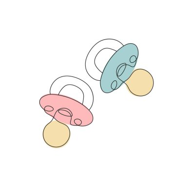 Bebek emziği. Kızlar ve oğlanlar için pembe ve mavi kukla. Bir satır sanat eseri. El çizimi vektör illüstrasyonu.