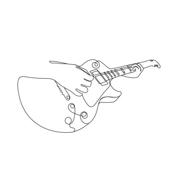 Musiker Spielt Gitarre Eine Zeile Kunst Musikinstrument Handgezeichnete Vektorillustration — Stockvektor