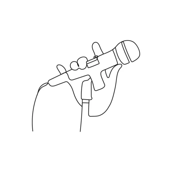 Рука Тримає Дротяний Мікрофон Мистецтво Однієї Лінії Постійний Мікрофон Рука — стоковий вектор