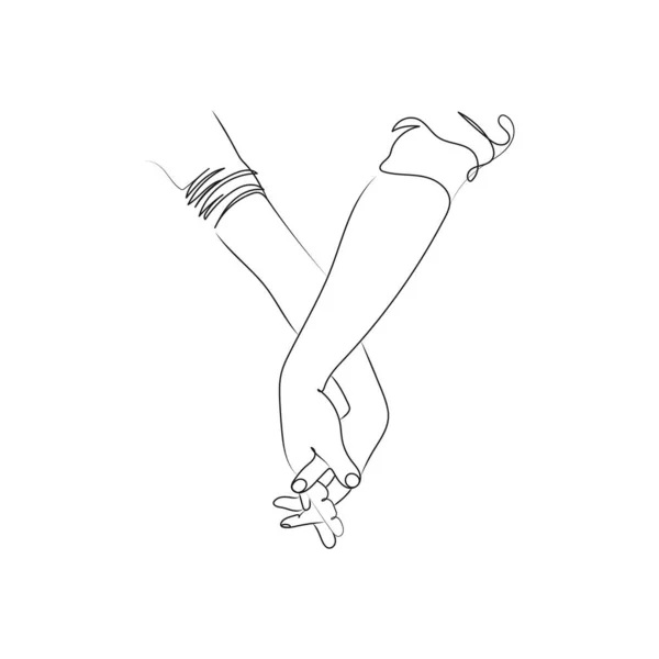 Ruce Držící Pohromadě Jedna Čára Pár Drží Ruce Ručně Kreslená — Stockový vektor