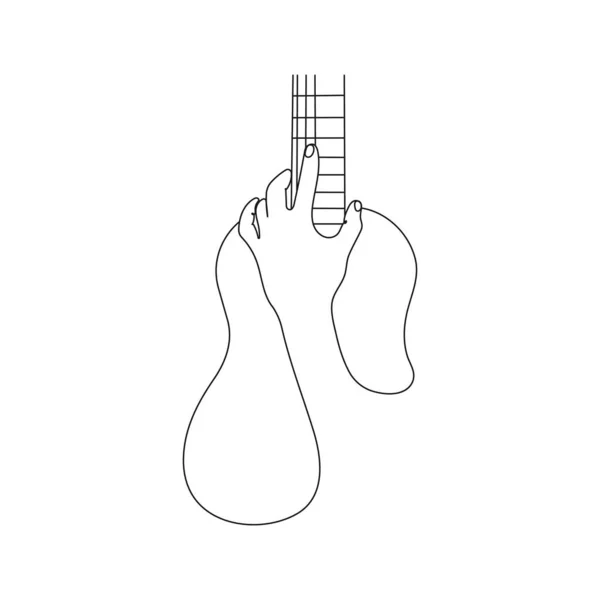 Hand Holding Guitar One Line Art Music Instrument Hand Drawn — Stock Vector