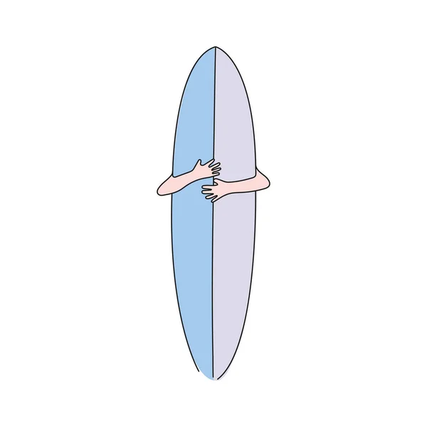 Surfer Mit Einem Surfbrett Handgezeichnete Farbige Illustration Doodle Vektorkunst — Stockvektor