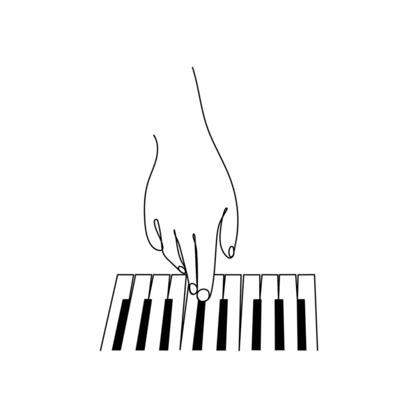 Pianist Playing Piano Keys One Line Art Music Instrument Hand — Stock Vector