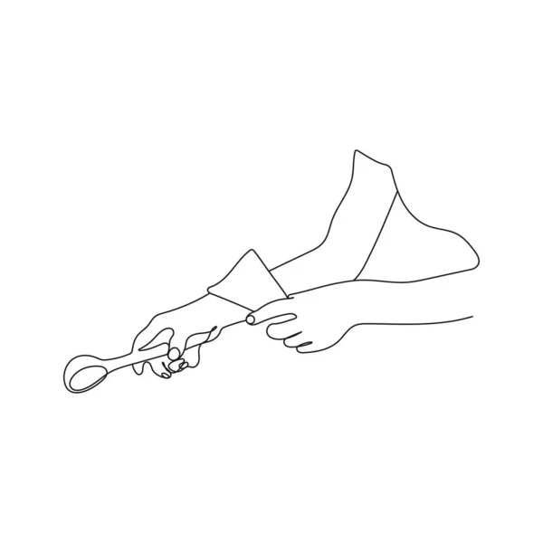 Продавець Морозива Робить Морозиво Вафельному Конусі Мистецтво Однієї Лінії Рука — стоковий вектор