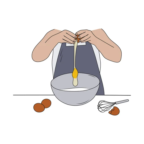 Persona Que Cocina Alimentos Harina Huevos Mujer Haciendo Masa Para — Vector de stock