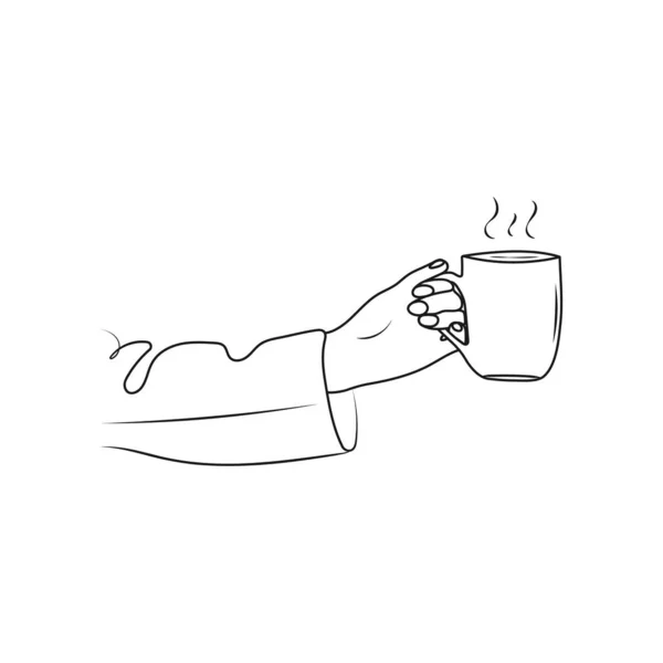 Menselijke Hand Die Een Mok Vasthoudt Lijnkunst Kopje Koffie Thee — Stockvector