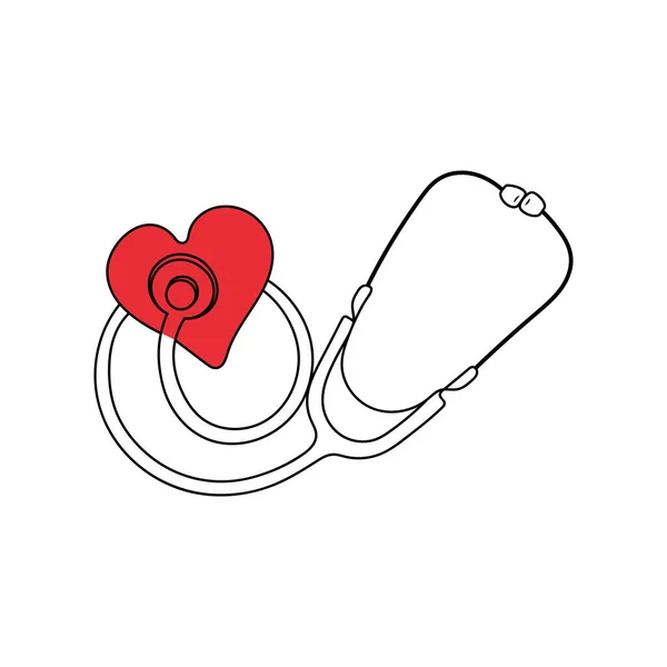 红心听诊器 线条艺术 检查病人心脏跳动情况的设备 医疗保健 医学概念 手绘矢量图解 — 图库矢量图片