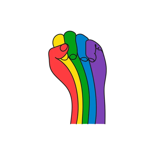 Γροθιά Χρώμα Ουράνιου Γραμμική Τέχνη Ανθρώπινο Χέρι Χρώματα Σημαίας Λοατ — Διανυσματικό Αρχείο