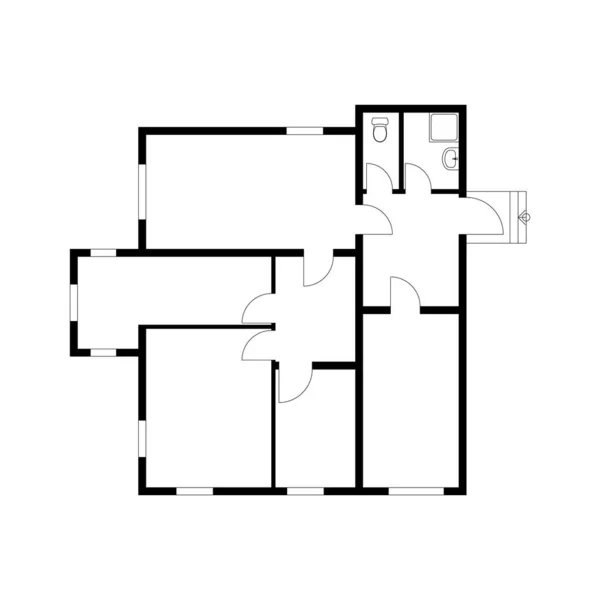 Plan Étage Noir Appartement Moderne Non Meublé Isolé Sur Fond — Image vectorielle